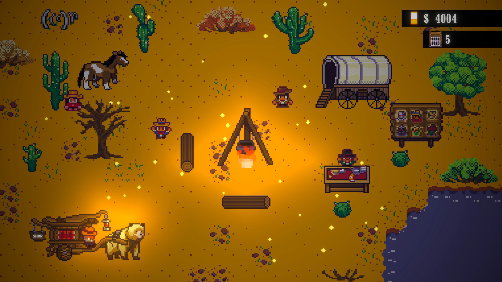 Illustration of the player's camp evolving in Red Pistol